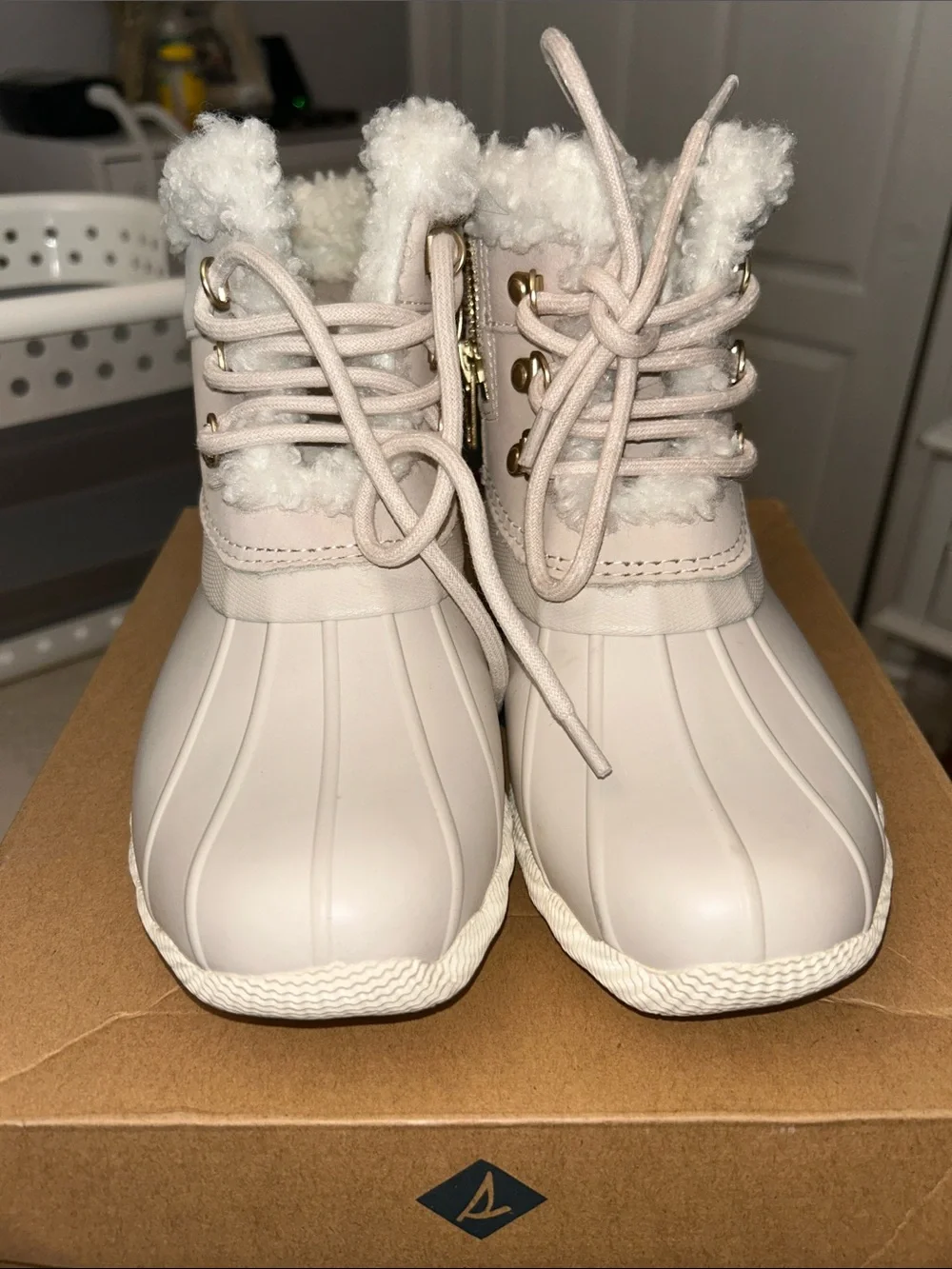Sperry Cream Waterproof Faux-Shearling Lace-Up Ankle Boots
